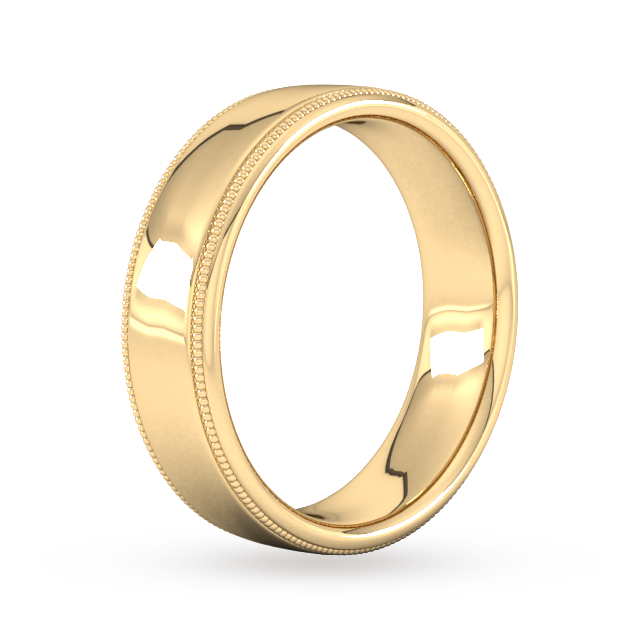 Goldsmiths 6mm Slight Court Extra Heavy Milgrain Edge Wedding Ring In 9 Carat Yellow Gold
