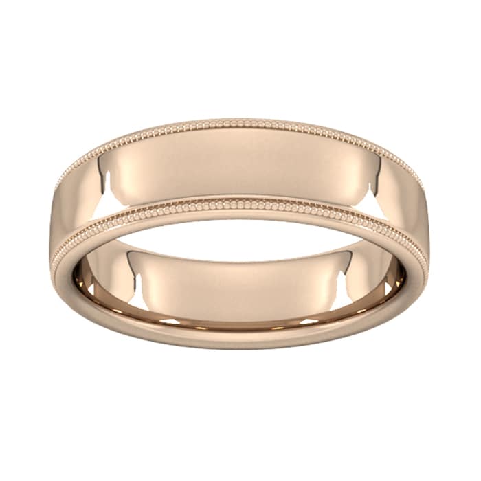 Goldsmiths 6mm Slight Court Standard Milgrain Edge Wedding Ring In 9 Carat Rose Gold