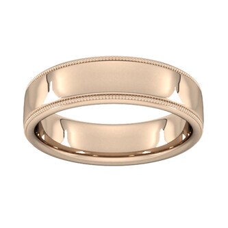 Goldsmiths 6mm Slight Court Heavy Milgrain Edge Wedding Ring In 9 Carat Rose Gold