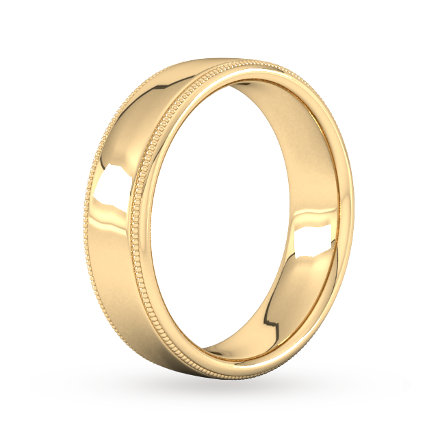 Goldsmiths 6mm Slight Court Extra Heavy Milgrain Edge Wedding Ring In 18 Carat Yellow Gold