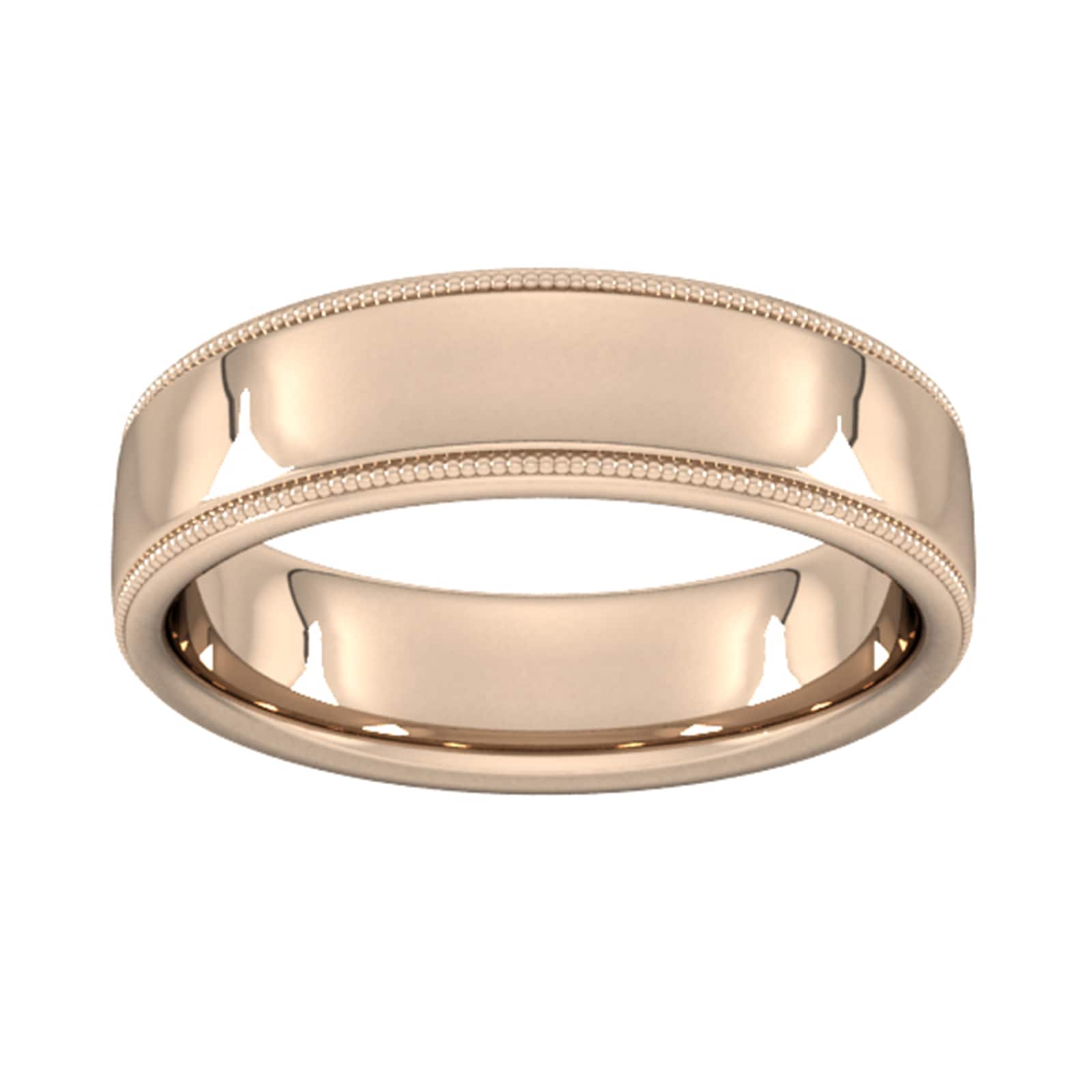 6mm Slight Court Standard Milgrain Edge Wedding Ring In 18 Carat Rose Gold - Ring Size I
