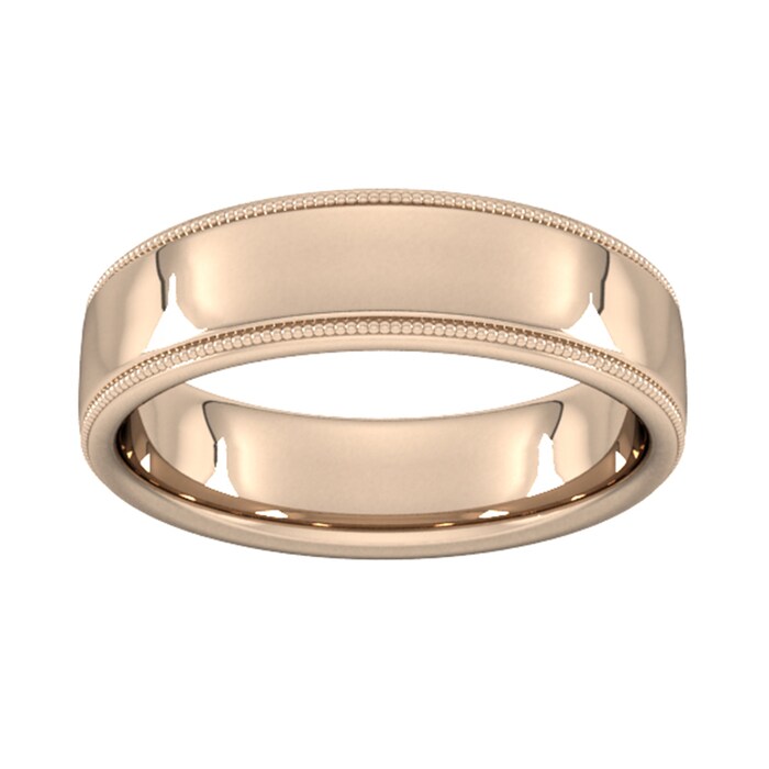 Goldsmiths 6mm Slight Court Standard Milgrain Edge Wedding Ring In 18 Carat Rose Gold - Ring Size Q