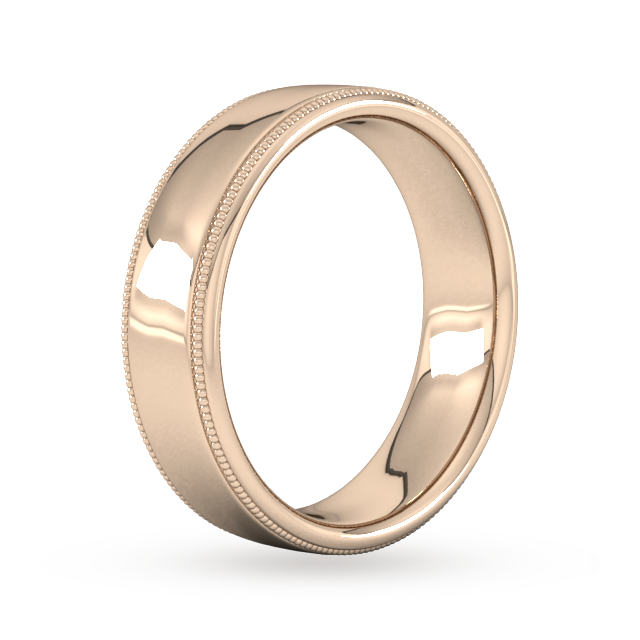 Goldsmiths 6mm Slight Court Standard Milgrain Edge Wedding Ring In 18 Carat Rose Gold