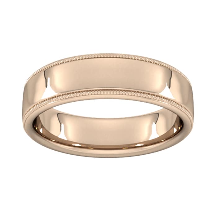 Goldsmiths 6mm Slight Court Extra Heavy Milgrain Edge Wedding Ring In 18 Carat Rose Gold - Ring Size L