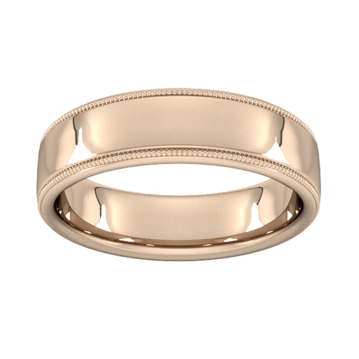 Goldsmiths 6mm Slight Court Extra Heavy Milgrain Edge Wedding Ring In 18 Carat Rose Gold - Ring Size P