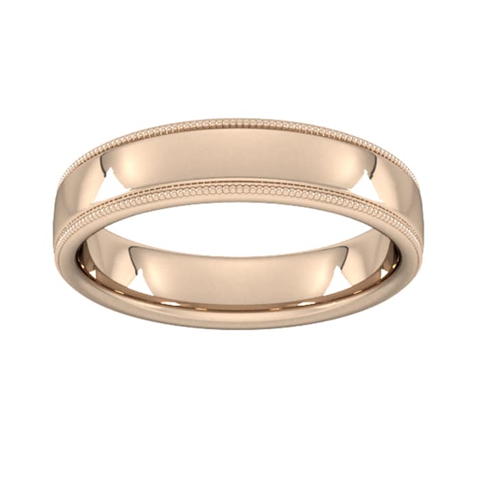 Goldsmiths 5mm Flat Court Heavy Milgrain Edge Wedding Ring In 9 Carat Rose Gold - Ring Size L