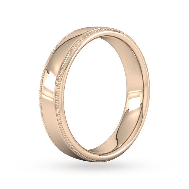 Goldsmiths 5mm Flat Court Heavy Milgrain Edge Wedding Ring In 9 Carat Rose Gold - Ring Size K