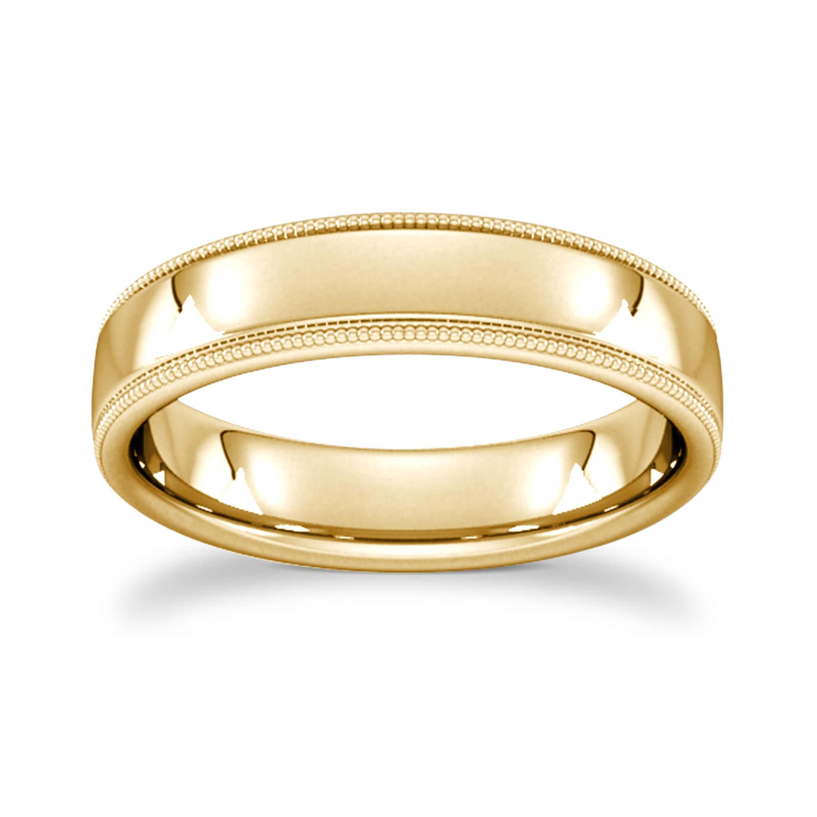 5mm Flat Court Heavy Milgrain Edge Wedding Ring In 18 Carat Yellow Gold - Ring Size Q