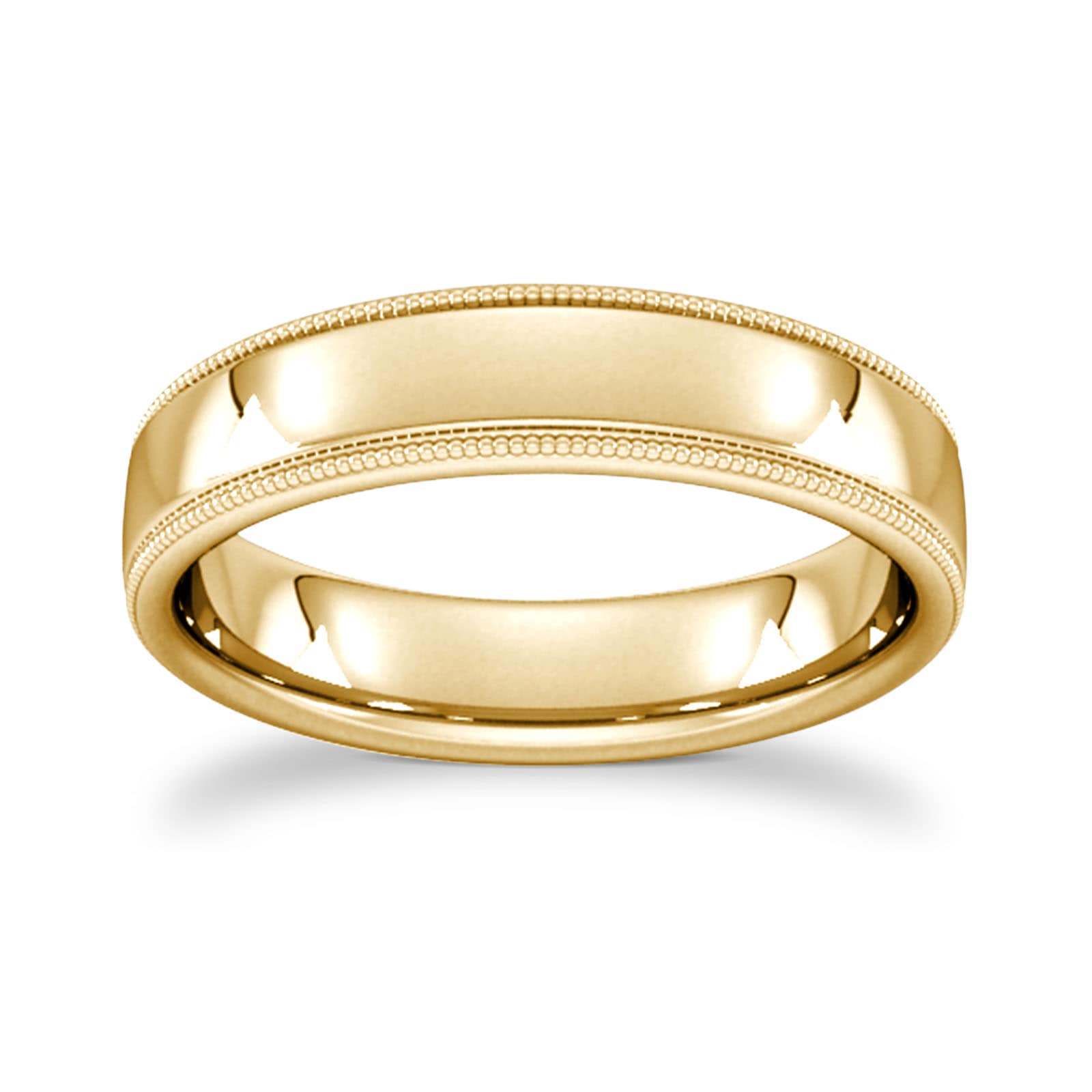 Goldsmiths 5mm Flat Court Heavy Milgrain Edge Wedding Ring In 18 Carat Yellow Gold - Ring Size Q Goldsmiths 5mm Flat Court Heavy Milgrain Edge Wedding Ring In 18 Carat Yellow Gold - Ring Size Q