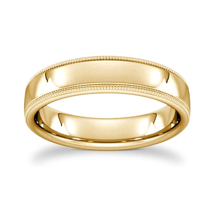 Goldsmiths 5mm Flat Court Heavy Milgrain Edge Wedding Ring In 18 Carat Yellow Gold - Ring Size S