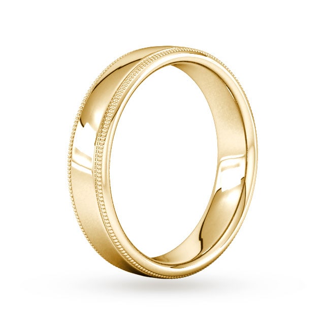 Goldsmiths 5mm Flat Court Heavy Milgrain Edge Wedding Ring In 18 Carat Yellow Gold - Ring Size J