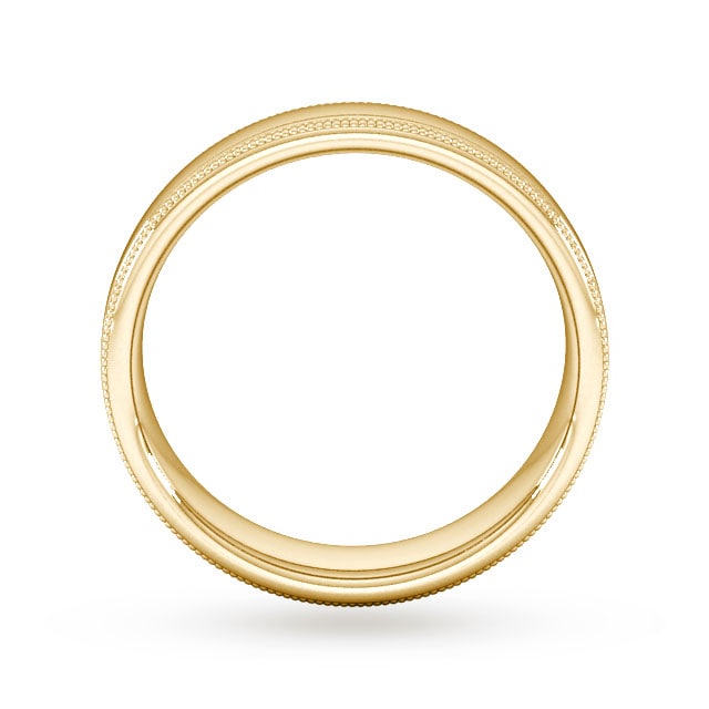 Goldsmiths 5mm Flat Court Heavy Milgrain Edge Wedding Ring In 18 Carat Yellow Gold - Ring Size S