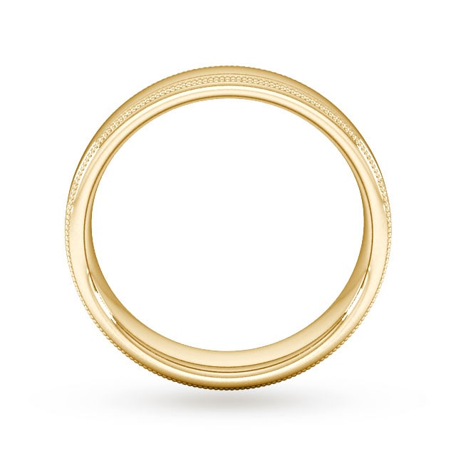 Goldsmiths 5mm Flat Court Heavy Milgrain Edge Wedding Ring In 18 Carat Yellow Gold - Ring Size J