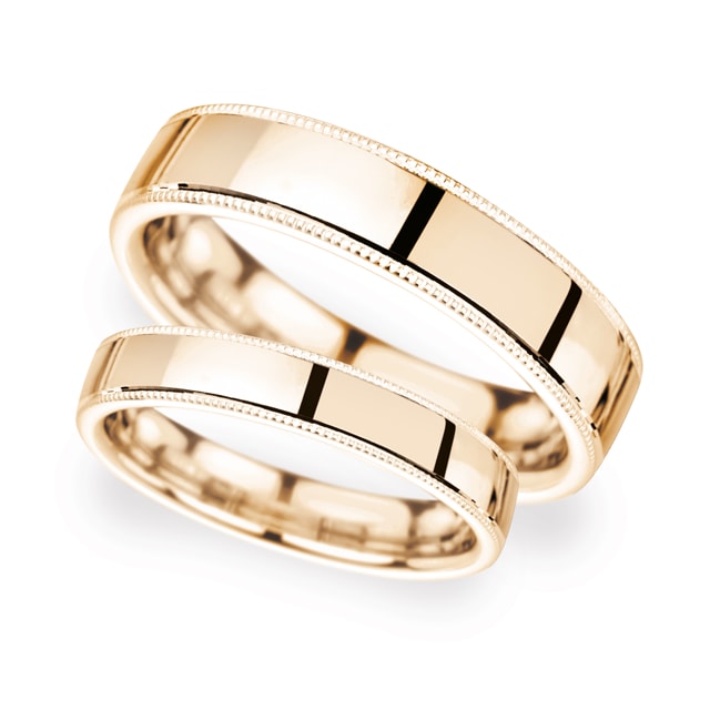 6mm Flat Court Heavy Milgrain Edge Wedding Ring In 18 Carat Rose Gold - Ring Size L