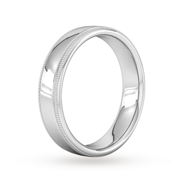 Goldsmiths 5mm D Shape Standard Milgrain Edge Wedding Ring In 18 Carat White Gold