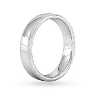 Goldsmiths 5mm D Shape Standard Milgrain Edge Wedding Ring In 18 Carat White Gold