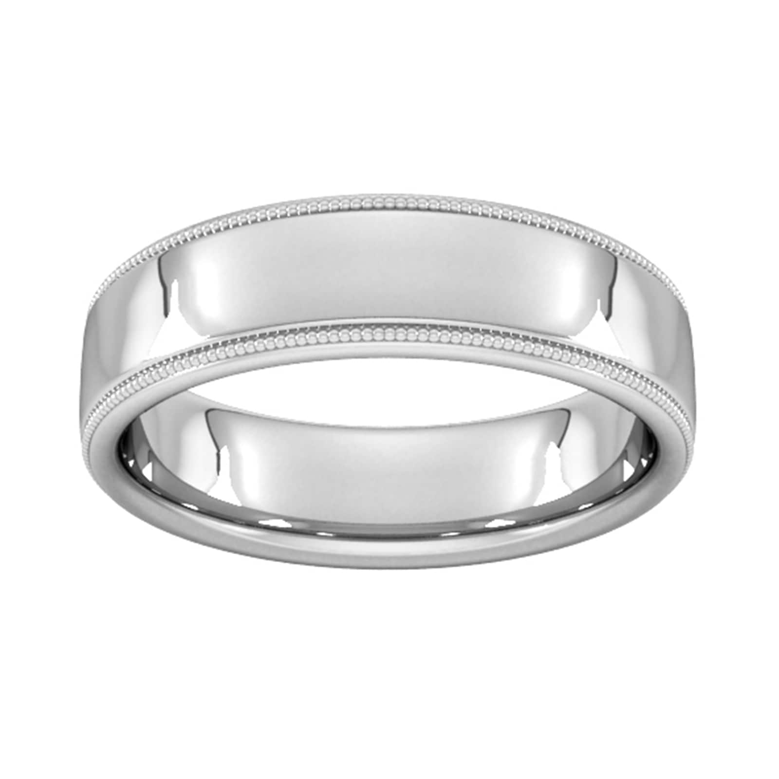 6mm D Shape Heavy Milgrain Edge Wedding Ring In 18 Carat White Gold - Ring Size N