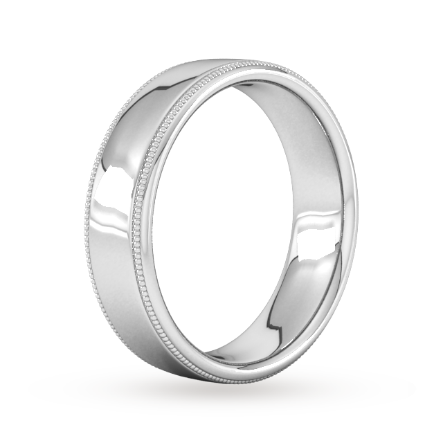 Goldsmiths 6mm D Shape Heavy Milgrain Edge Wedding Ring In 18 Carat White Gold - Ring Size J