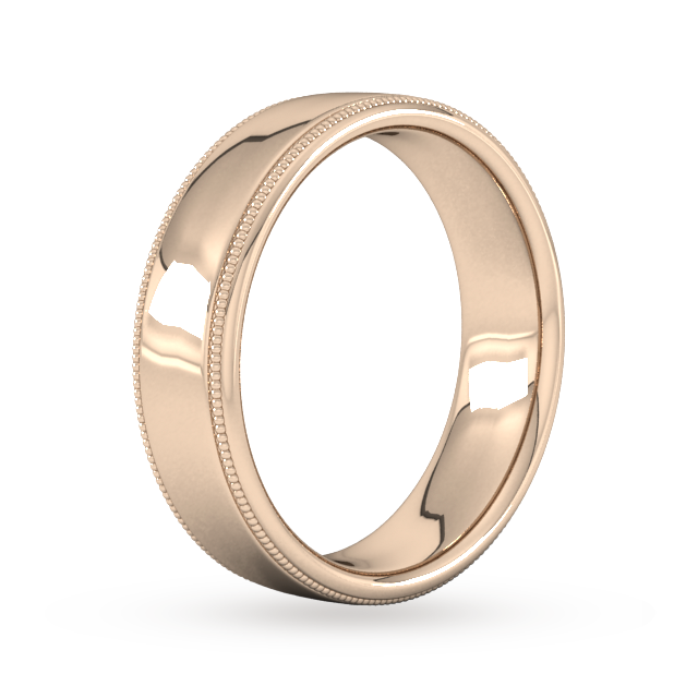 Goldsmiths 6mm D Shape Heavy Milgrain Edge Wedding Ring In 18 Carat Rose Gold - Ring Size K