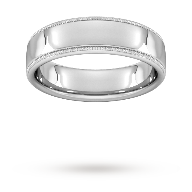 Goldsmiths 6mm D Shape Standard Milgrain Edge Wedding Ring In Platinum