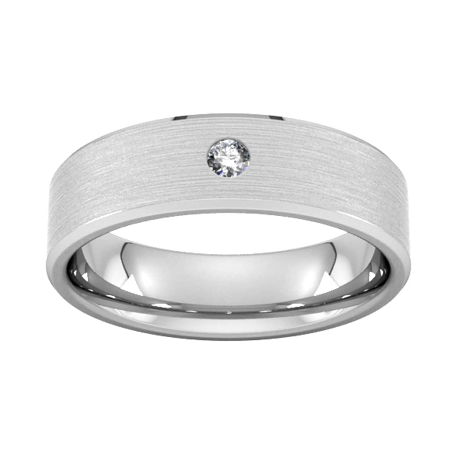 6mm Brilliant Cut Diamond Set Chamfered Edge Wedding Ring In 18 Carat White Gold - Ring Size Y