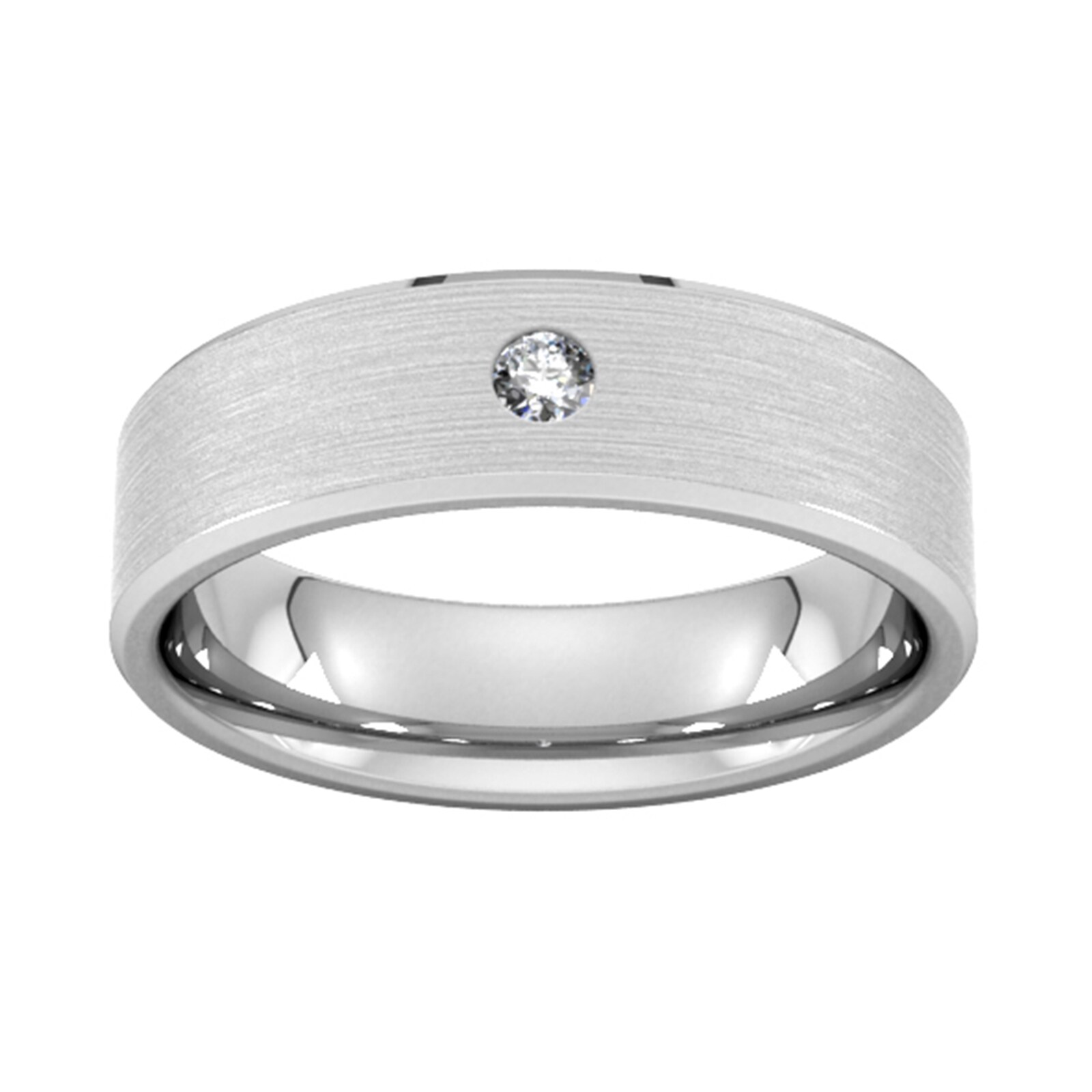 6mm Brilliant Cut Diamond Set Chamfered Edge Wedding Ring In 18 Carat White Gold - Ring Size Y