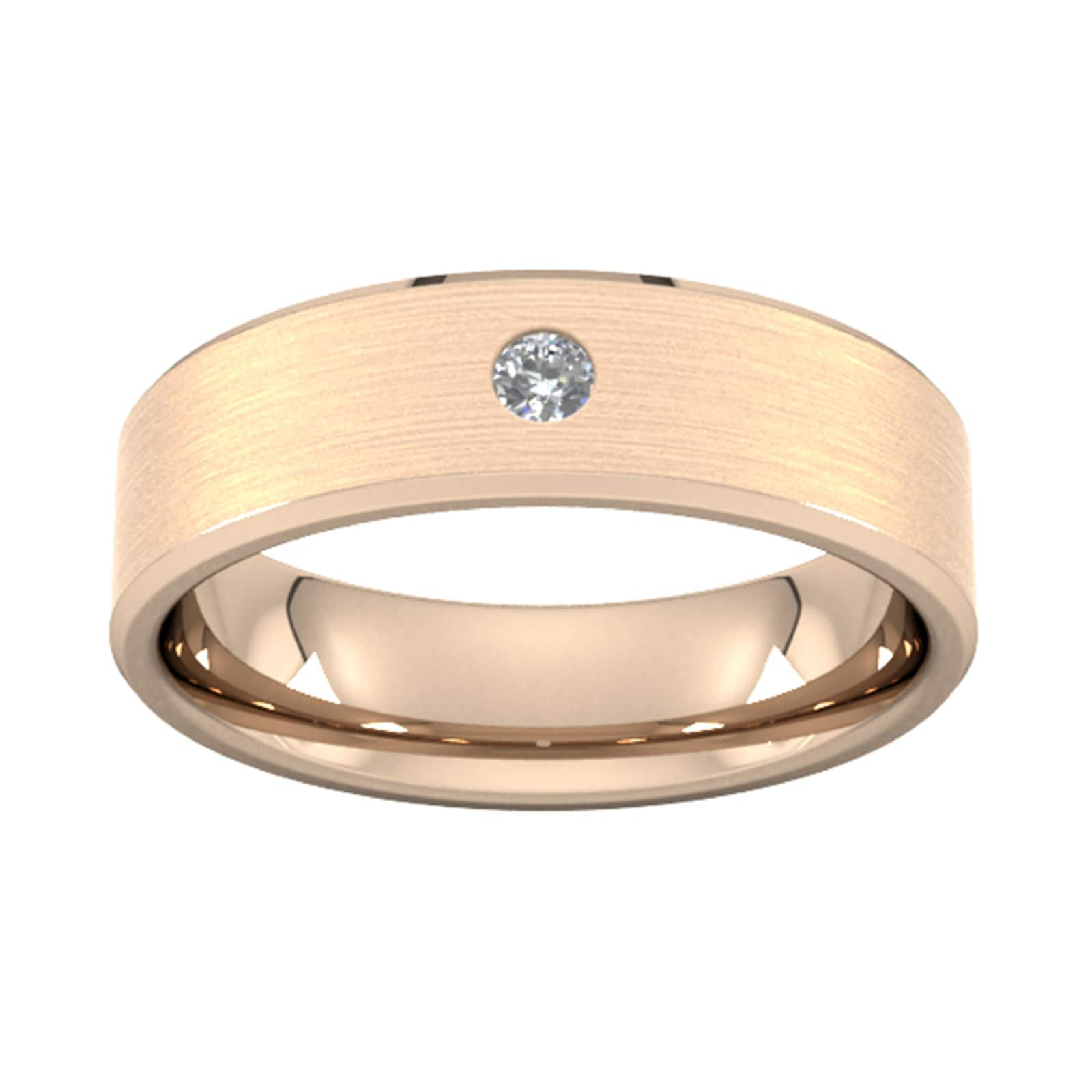 6mm Brilliant Cut Diamond Set Chamfered Edge Wedding Ring In 18 Carat Rose Gold - Ring Size N