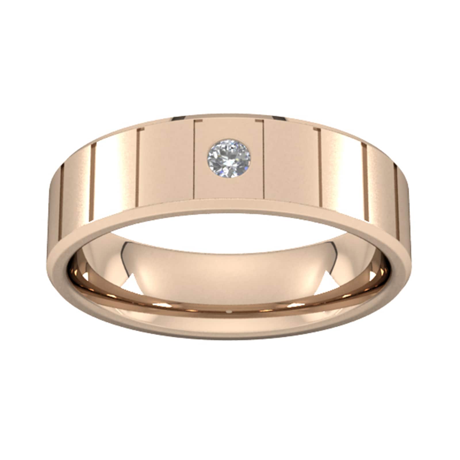 6mm Brilliant Cut Diamond Set With Vertical Lines Wedding Ring In 9 Carat Rose Gold - Ring Size X