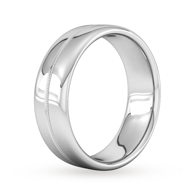 Goldsmiths 7mm Slight Court Standard Milgrain Centre Wedding Ring In 9 Carat White Gold