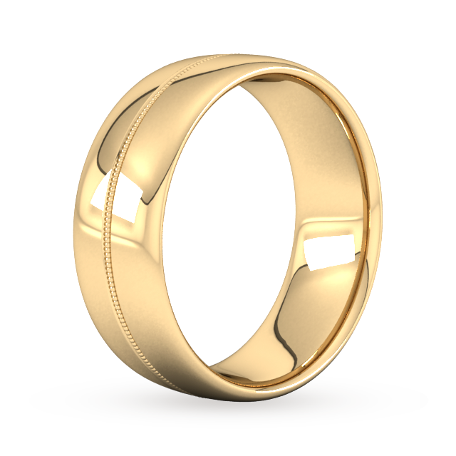 Goldsmiths 8mm Slight Court Standard Milgrain Centre Wedding Ring In 9 Carat Yellow Gold