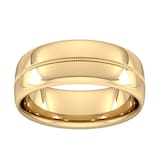 Goldsmiths 8mm Slight Court Extra Heavy Milgrain Centre Wedding Ring In 9 Carat Yellow Gold - Ring Size P