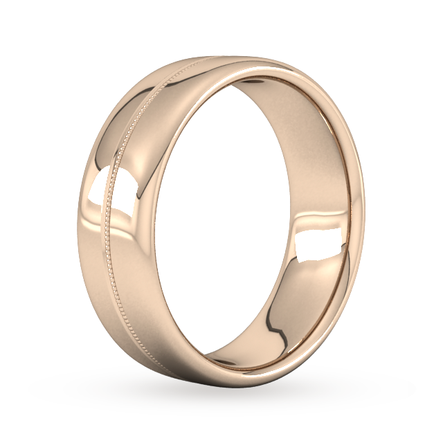 Goldsmiths 7mm Slight Court Standard Milgrain Centre Wedding Ring In 9 Carat Rose Gold