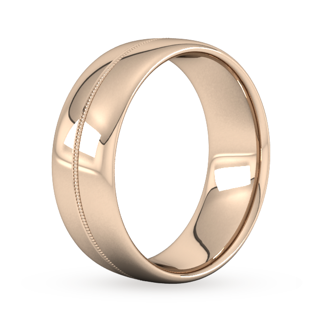 Goldsmiths 8mm Slight Court Standard Milgrain Centre Wedding Ring In 9 Carat Rose Gold