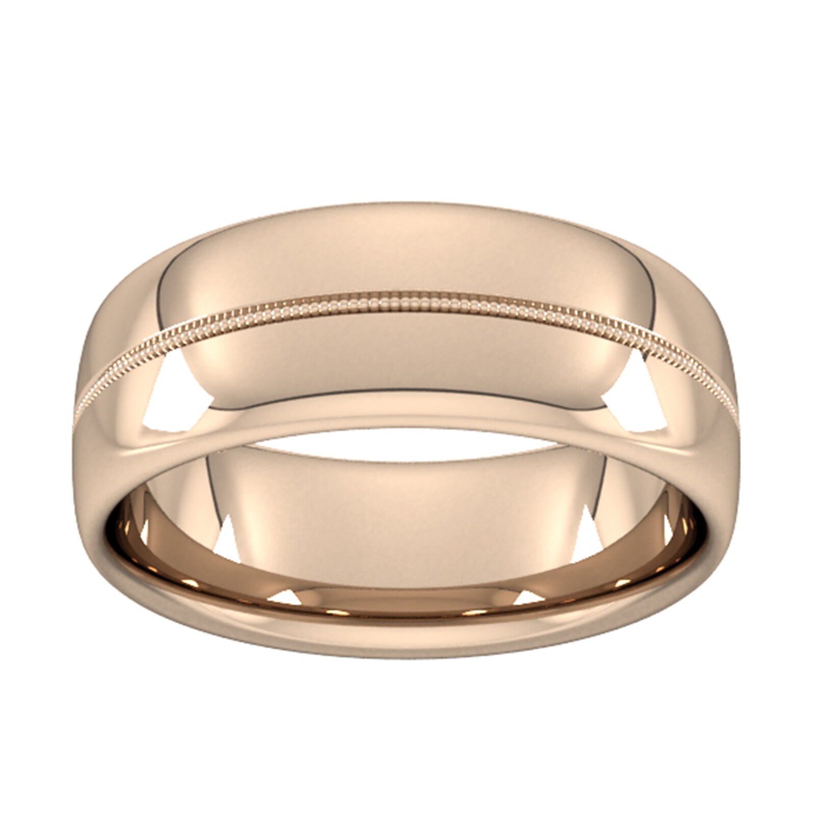 8mm Slight Court Heavy Milgrain Centre Wedding Ring In 9 Carat Rose Gold - Ring Size P