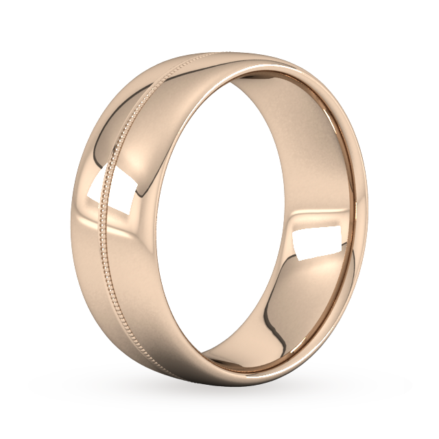 Goldsmiths 8mm Slight Court Heavy Milgrain Centre Wedding Ring In 9 Carat Rose Gold - Ring Size S