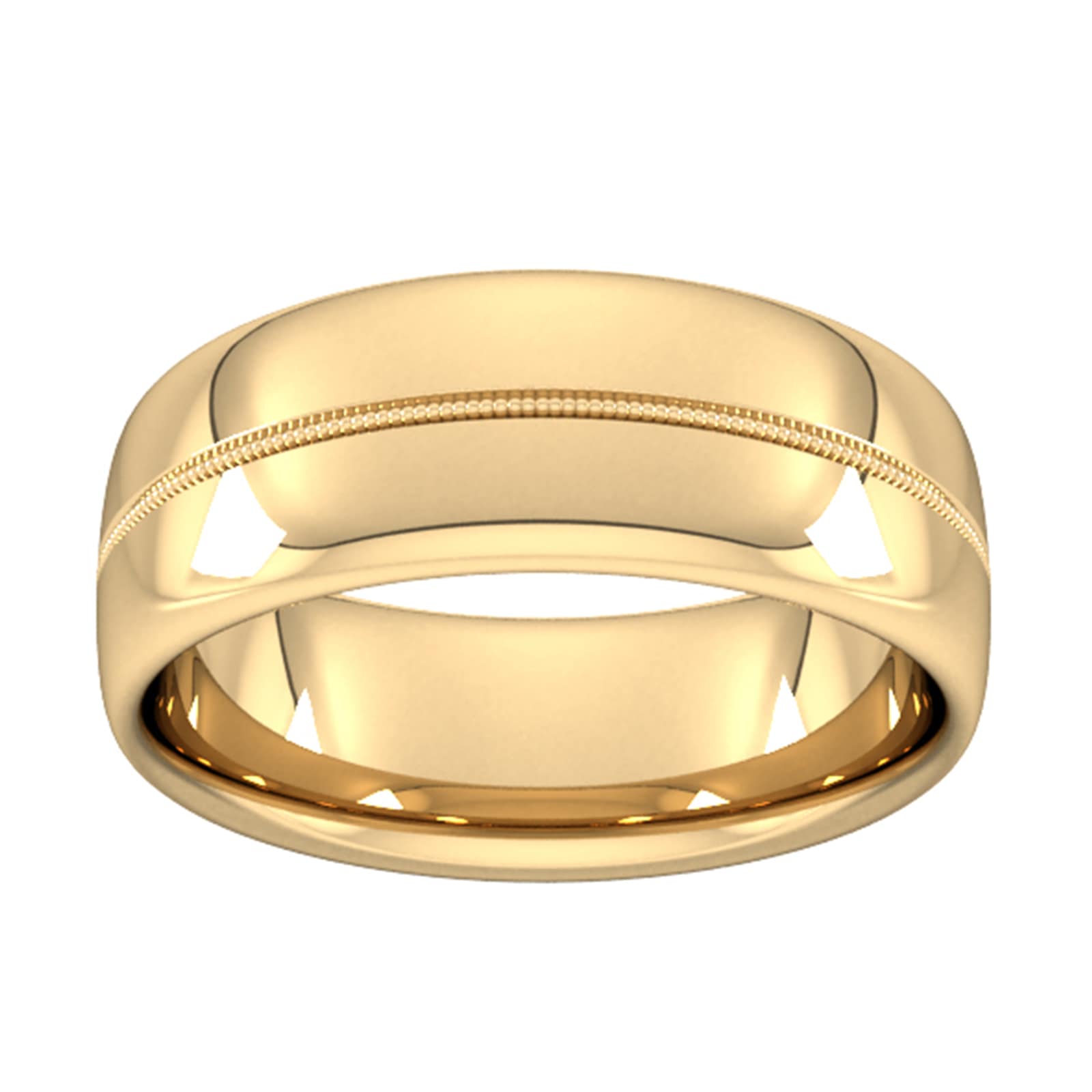 8mm Slight Court Extra Heavy Milgrain Centre Wedding Ring In 18 Carat Yellow Gold - Ring Size G