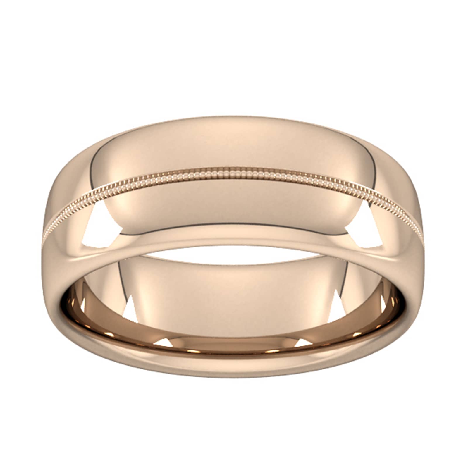8mm Slight Court Standard Milgrain Centre Wedding Ring In 18 Carat Rose Gold - Ring Size R