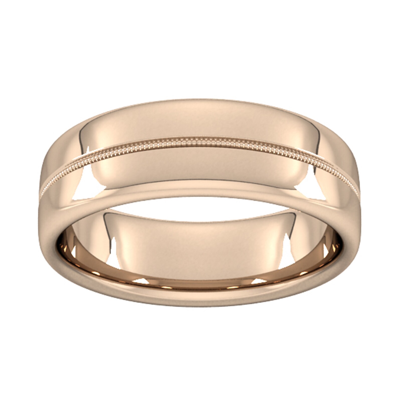 7mm Slight Court Extra Heavy Milgrain Centre Wedding Ring In 18 Carat Rose Gold - Ring Size G