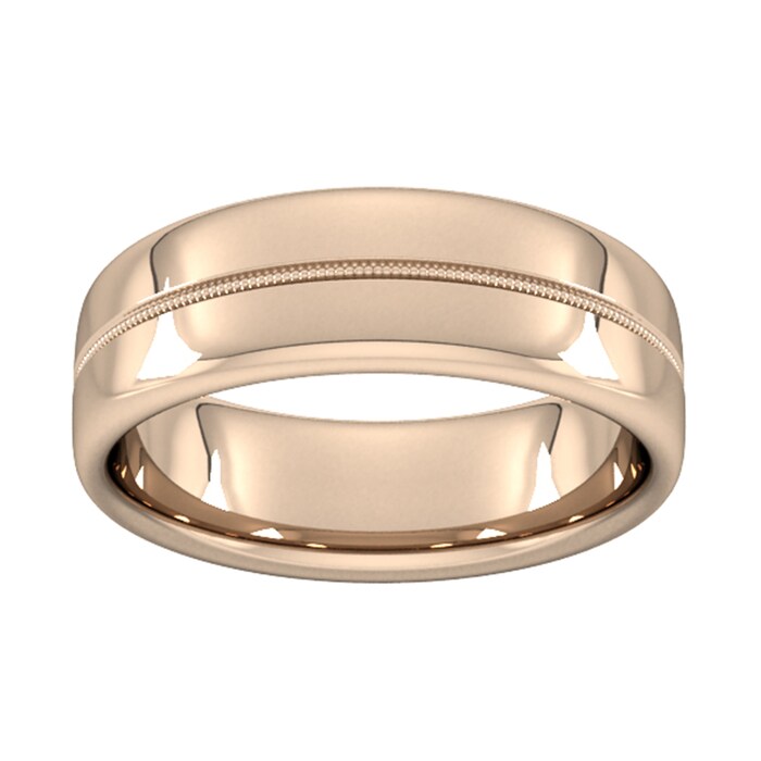 Goldsmiths 7mm Slight Court Extra Heavy Milgrain Centre Wedding Ring In 18 Carat Rose Gold