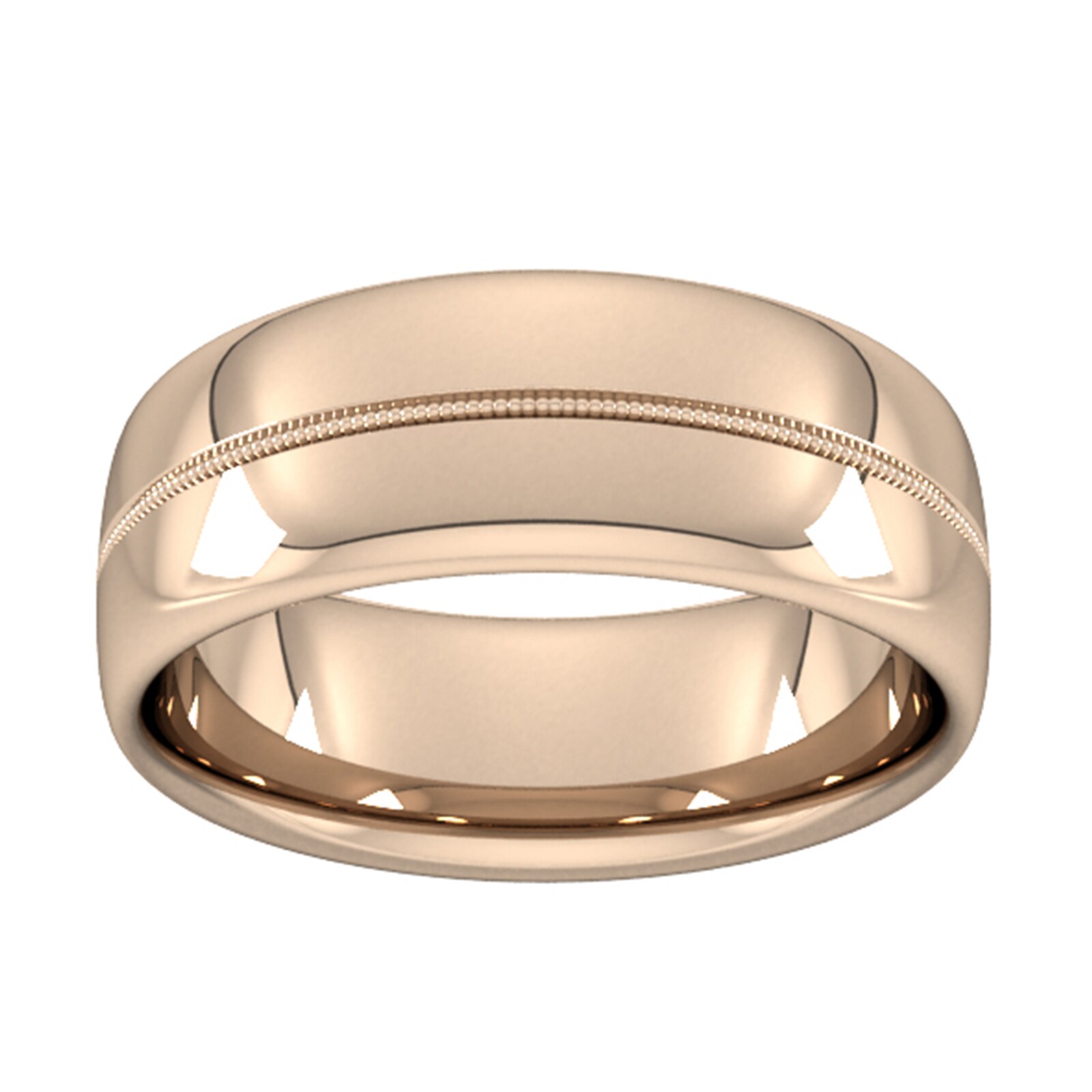 8mm Slight Court Extra Heavy Milgrain Centre Wedding Ring In 18 Carat Rose Gold - Ring Size O