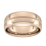 Goldsmiths 8mm Slight Court Extra Heavy Milgrain Centre Wedding Ring In 18 Carat Rose Gold - Ring Size P