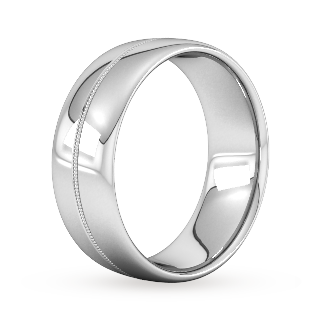 Goldsmiths 8mm Slight Court Standard Milgrain Centre Wedding Ring In Platinum - Ring Size P
