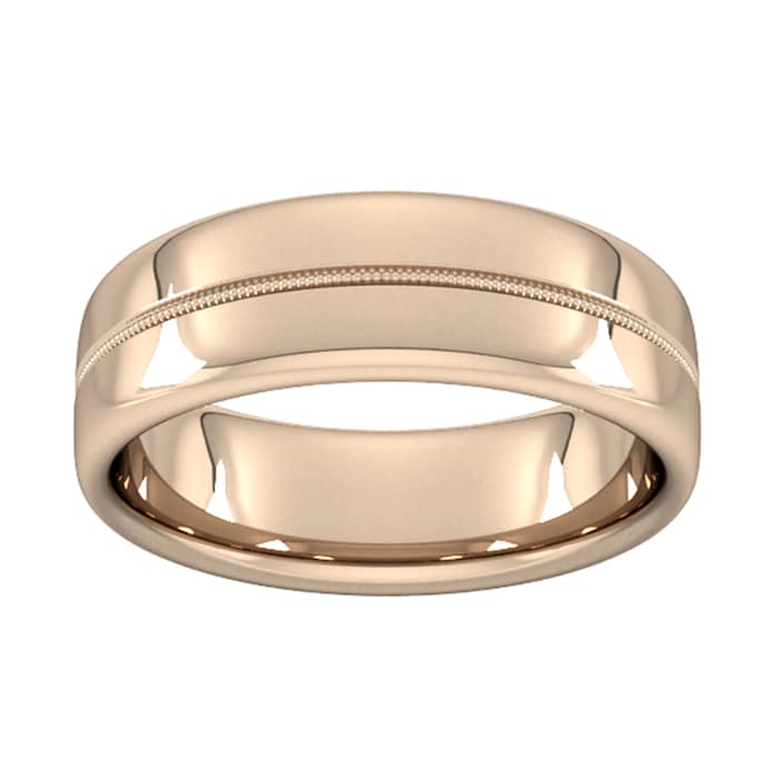 Goldsmiths 7mm Flat Court Heavy Milgrain Centre Wedding Ring In 9 Carat Rose Gold