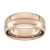 Goldsmiths 8mm Flat Court Heavy Milgrain Centre Wedding Ring In 9 Carat Rose Gold - Ring Size N