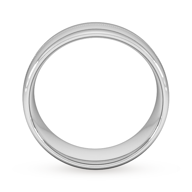 Goldsmiths 8mm Flat Court Heavy Milgrain Centre Wedding Ring In 18 Carat White Gold - Ring Size K