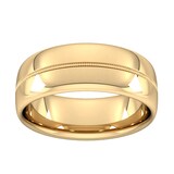 Goldsmiths 8mm Flat Court Heavy Milgrain Centre Wedding Ring In 18 Carat Yellow Gold - Ring Size R