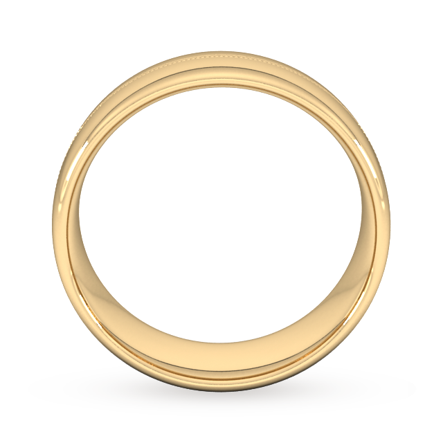 Goldsmiths 8mm Flat Court Heavy Milgrain Centre Wedding Ring In 18 Carat Yellow Gold - Ring Size I
