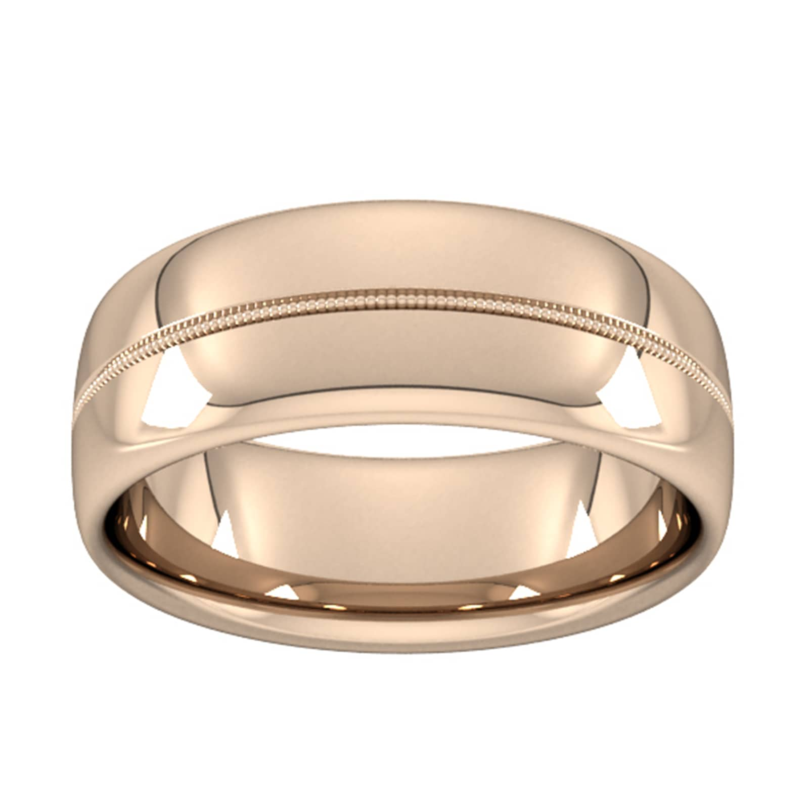 8mm Flat Court Heavy Milgrain Centre Wedding Ring In 18 Carat Rose Gold - Ring Size K