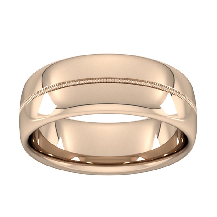 Goldsmiths 8mm Flat Court Heavy Milgrain Centre Wedding Ring In 18 Carat Rose Gold - Ring Size N