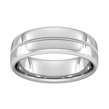 Goldsmiths 7mm Flat Court Heavy Milgrain Centre Wedding Ring In Platinum